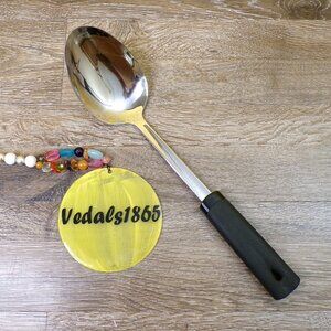 Stainless-Steel Solid Serving Spoon with Black Rubber Handle 12" Long